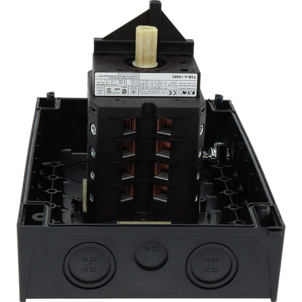 T5B-4-15682/I4/SVB Main switch, T5B, 63 A, surface mounting, 4 contact unit(s), 6 pole, 1 N/O, 1 N/C, Emergency switching off function, With red rotary handle and yellow image 20