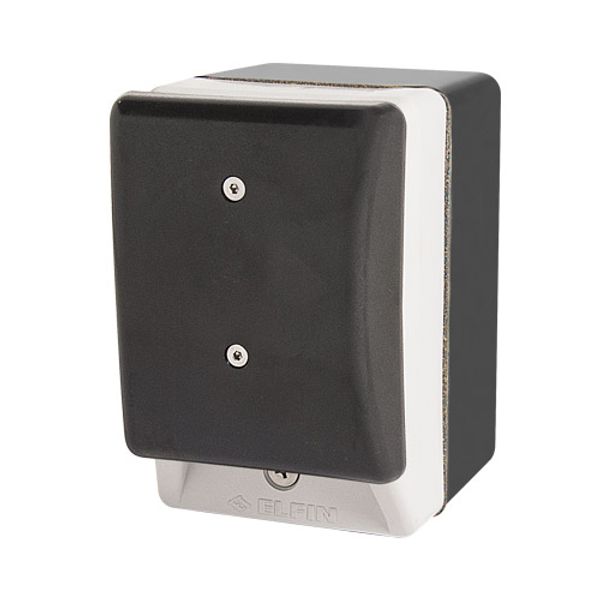 Palm switch, momentary, black mushroom button, with enclosure image 1