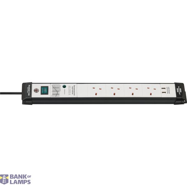 Premium-Line 30.000A Extension Lead With Surge Protection with USB-Charger 4-way black/light grey 3m H05VV-F 3G1.25*GB* image 1