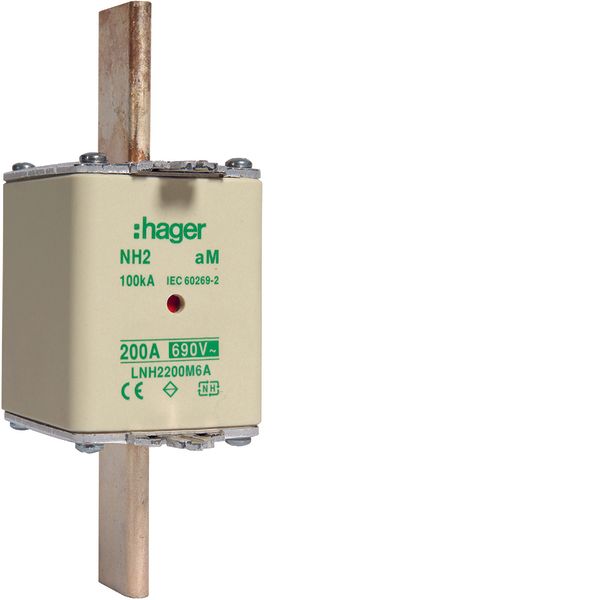 NH fuse NH2 690V aM 200A twin indicator live gripping-lug image 1