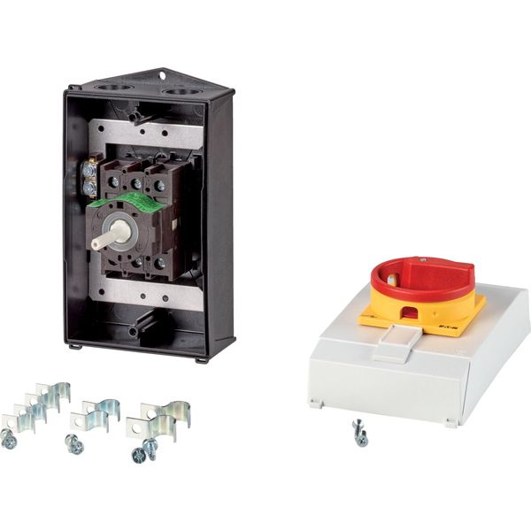 P1-25/I2H/MBS/SVB Main switch, P1, 25 A, surface mounting, 3 pole, Emergency switching off function, With red rotary handle and yellow locking ring, Lockable in the 0 ( image 4