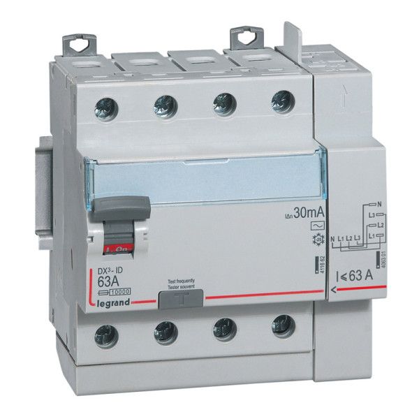 Differential switch DX³-ID screw top inlet and automatic top outlet - 4P 400V~ 63A typeAC 30mA - 5 modules image 2