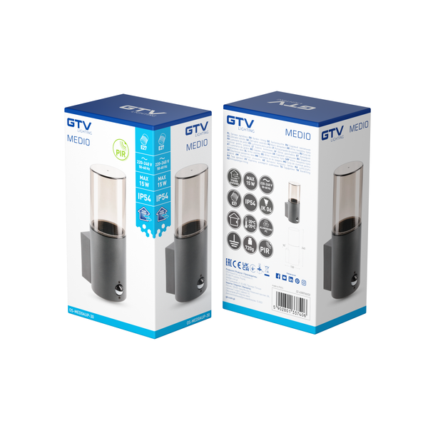 Facade luminaire MEDIO with motion sensor, E27, max. 15 W, IP54, graphite image 3