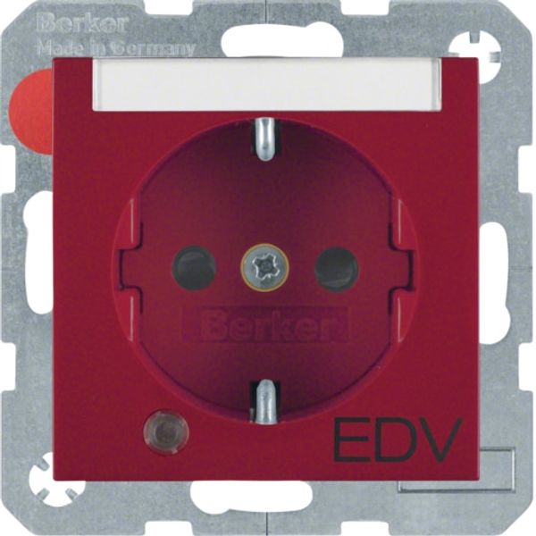 Schuko socket with LED and label holder S.1/B.3/B.7 red, matt image 1