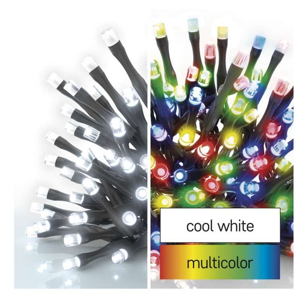 Christmas Lights 100LED 10m, 2 in 1 Cool White or Multicolor, Black, 8 Programs, IP44 image 1