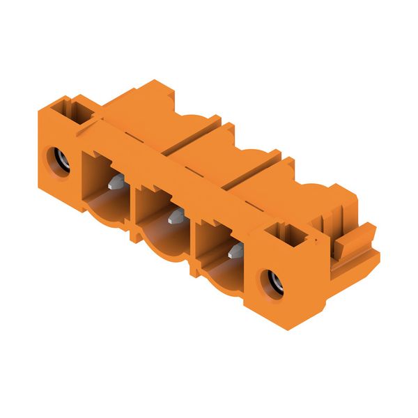 PCB plug-in connector, male header, Flange, THT solder connection, 7.62 mm, Number of poles: 3, 90°, Solder pin length (l): 3.2 mm, tinned, orange, Box image 3