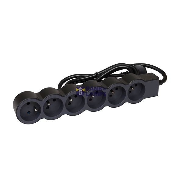 Slim power strip extension cord with 6 sockets with ground and cord 1.5m - black and dark grey image 1
