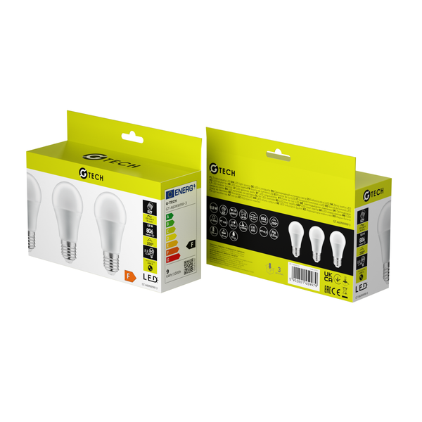 G-TECH LED Light Source, 3pcs., A-G, A60, 4000K, E27, 8,8W, AC220-240V, 200°, 806lm, 77mA image 2