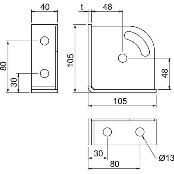 GMS 6 KD FT Triangular node 90°, with 6 holes 104x104x43x5 image 2