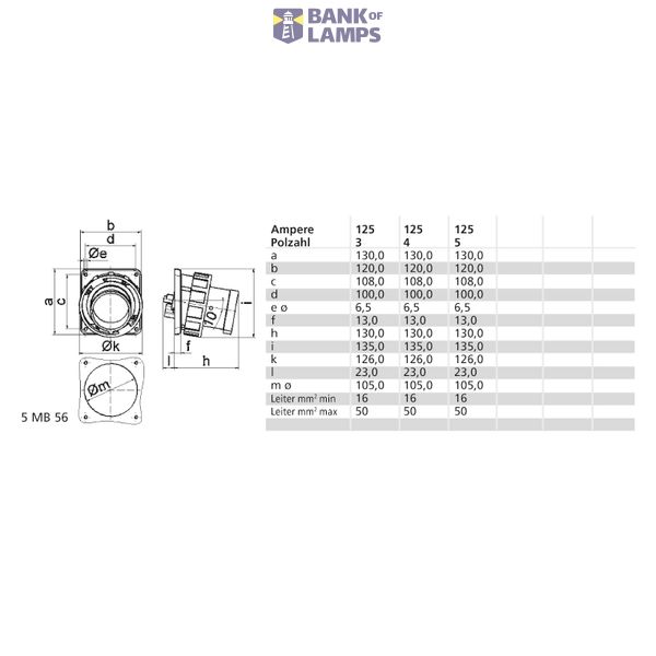 TCD 6h 125A 5P 400V IP67 130x120 Aanb Sch Ni image 3