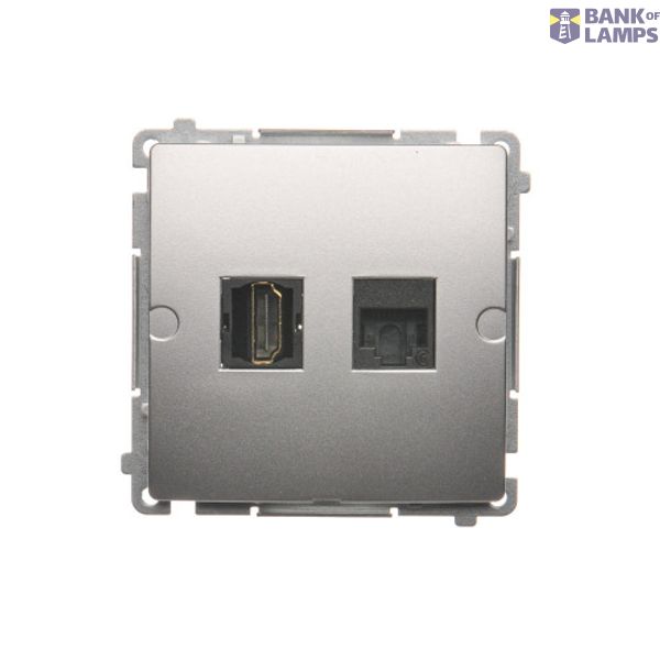 HDMI socket + computer socket RJ45 cat.6, Silver matt, metalic image 1