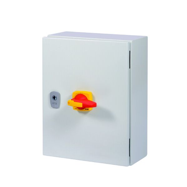 DMM-160/4/SE4/P-R Switch-disconnector, DMM, 160 A, 4 pole, Emergency switching off function, With red rotary handle and yellow locking ring, in steel enclosure image 2