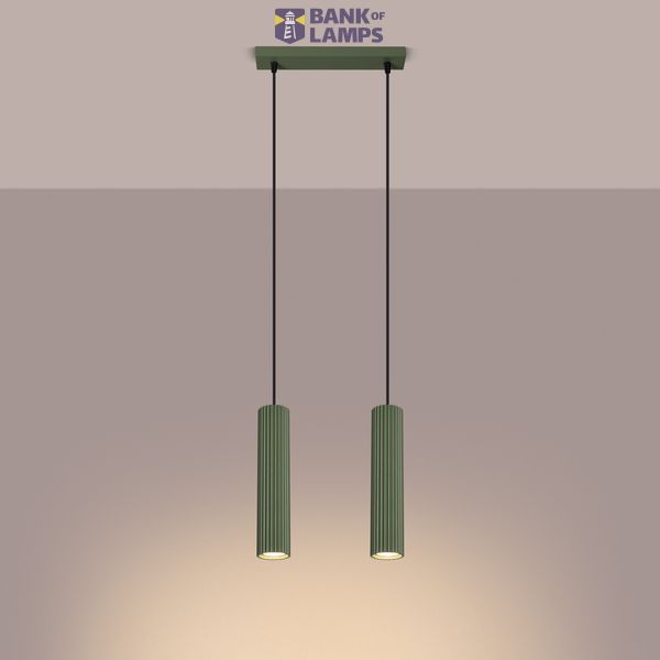 HANGING LAMP WITH TWO HANGS AND GREEN GROOVED LAMPSHADES, CARBON SERIES image 8
