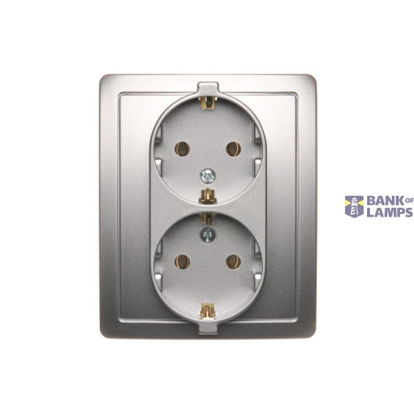 Double socket outlet with Schuko earthing, Silver matt, metalic, 16A image 1