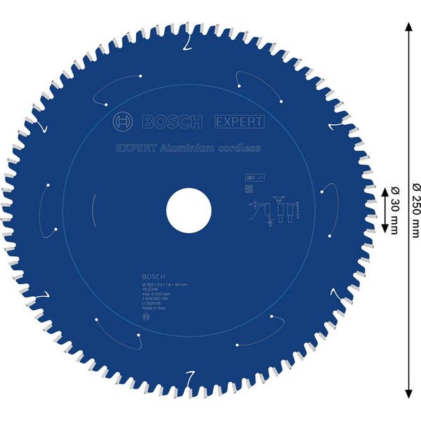 Expert for Aluminium Circular Saw Blade for Cordless Saws 250x2.4/1.8x30 T78 image 3