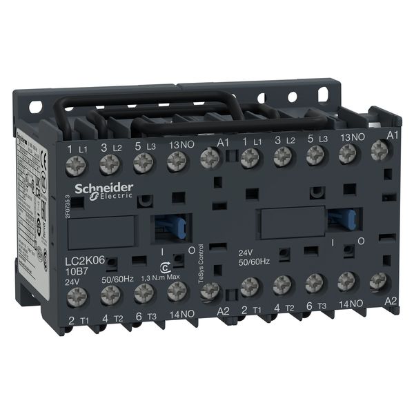 Reversing contactor, TeSys K, 3P, AC-3, lt or eq to 440V 12 A, 1 NO, 120VAC coil image 1
