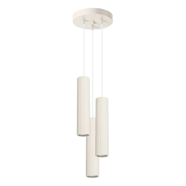 HANGING LAMP THREE CYLINDRICAL BEIGE LAMPSHADES WITH ELEGANT CARBON GROOVING ON GU10 image 1
