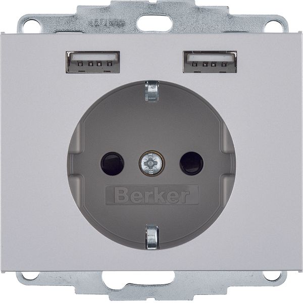 SCHUKO socket outlet/USB A-A, K.5, alu matt, lacquered image 1
