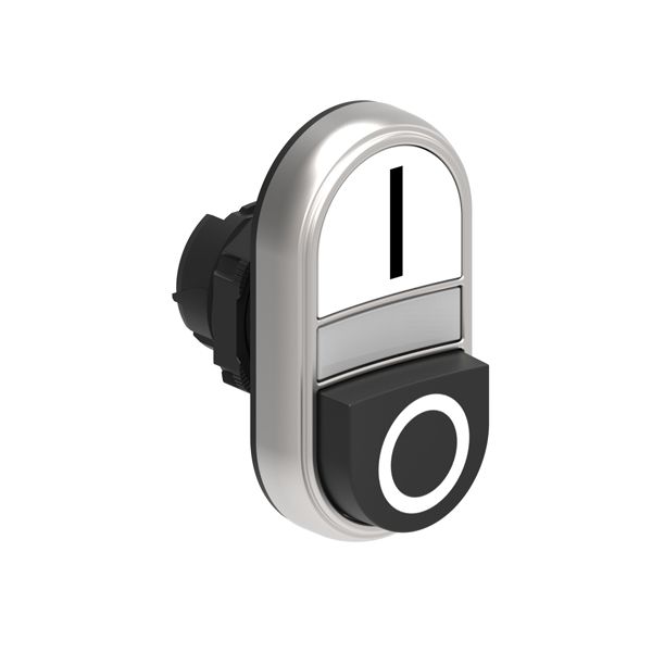 Double-touch actuator, spring return, white indicator Ø22mm Platinum series chromed plastic, 1 extended and 1 flush pushbuttons. Both spring return, White - Black/I - 0 image 1