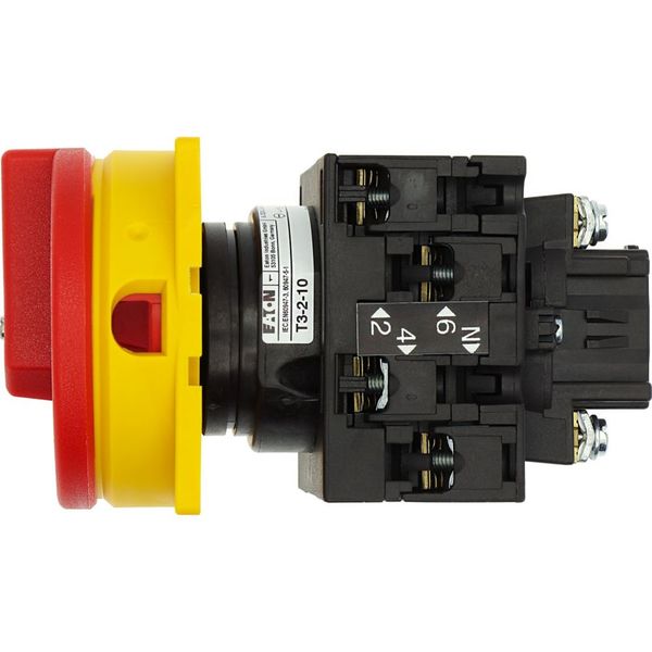 T3-2-10/EA/SVB Main switch, T3, 32 A, flush mounting, 2 contact unit(s), 3 pole + N, Emergency switching off function, With red rotary handle and yellow locking ring image 23