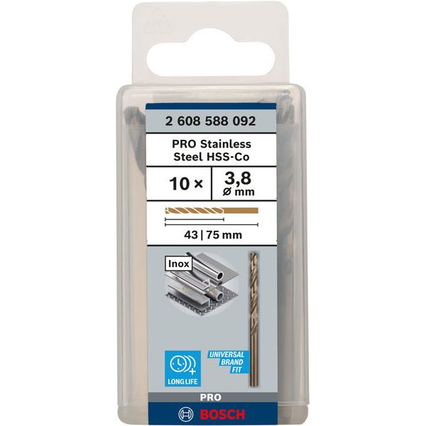 Metal Drill Bits HSS-Co, DIN 338 3,8 x 43 x 75 mm 10 pcs. image 1