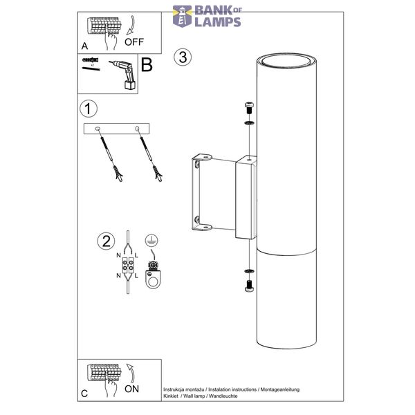 LOOPEZ WALL LAMP BLACK/COPPER GU10 2X40W IP20 image 3