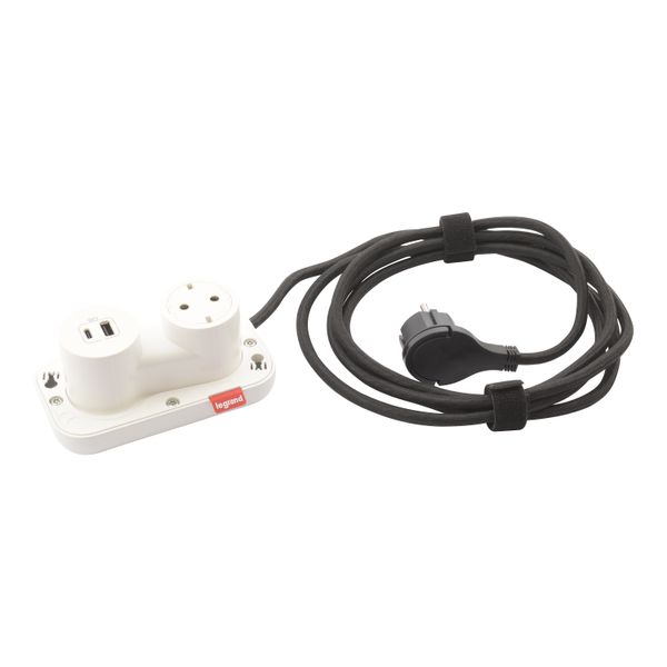 Electr On 2 gangs 1x2P+E SCH + 1xUSB type A+C white with cord 2,5M image 1