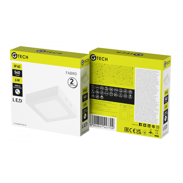 G-TECH LED luminaire FABRO, 6 W, 540 lm, 4000K, AC220-240V, IP40, surface-mounted, square, white image 2