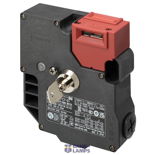 Guard Lock Safety-door Switch/Slide key, M20, 2NC/1NO + 2NC/1NO, Plastic, Mechanical lock/24 VDC solenoid release, 24 VDC(greenLEDindicator), Trapped key01 D4JL0102B image 1