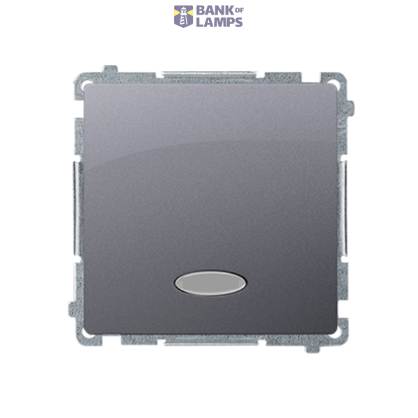 Intermediate switch with indicator light without pictogram, LED not replaceable Color: blue, (module), 10AX, quick connection, Inox, metallized image 1