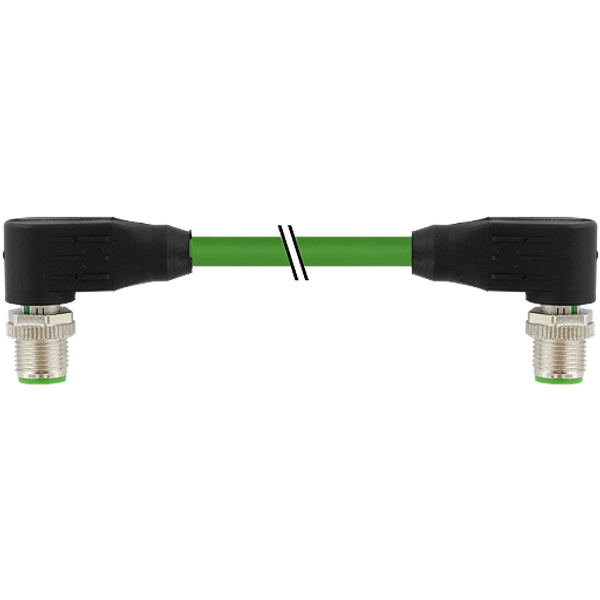 M12 male 90° / M12 male 90° D-cod. shielded PUR 1x4xAWG22 gn 1.2m image 1