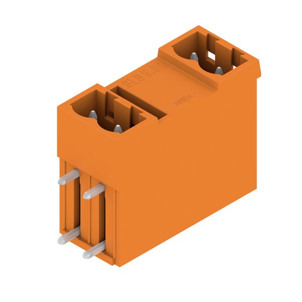 PCB plug-in connector, male header, closed side, THT solder connection, 5.00 mm, Number of poles: 4, 90°, Solder pin length (l): 3.2 mm, tinned, orange, Box image 1