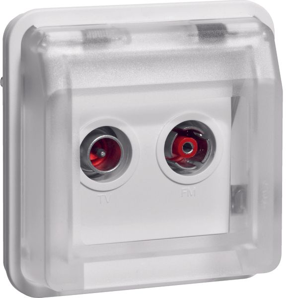 Aerial soc. + 2hole hinged cover surf.-mtd, throughpass soc.,W.1,p.wh. image 1