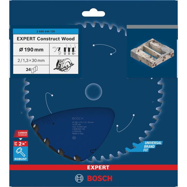Circular saw blade Expert for Construct Wood 190 x 30 x 2,0 mm, 24 image 1