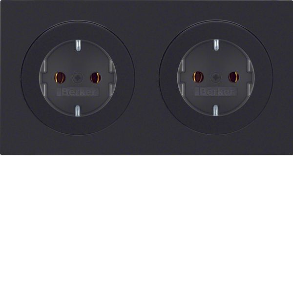 Combination SCHUKO soc. out. 2gang frame, R.3, black glossy image 1