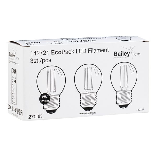 EcoPack 3pcs LED FIL G45 E27 2W 2700K CL image 1