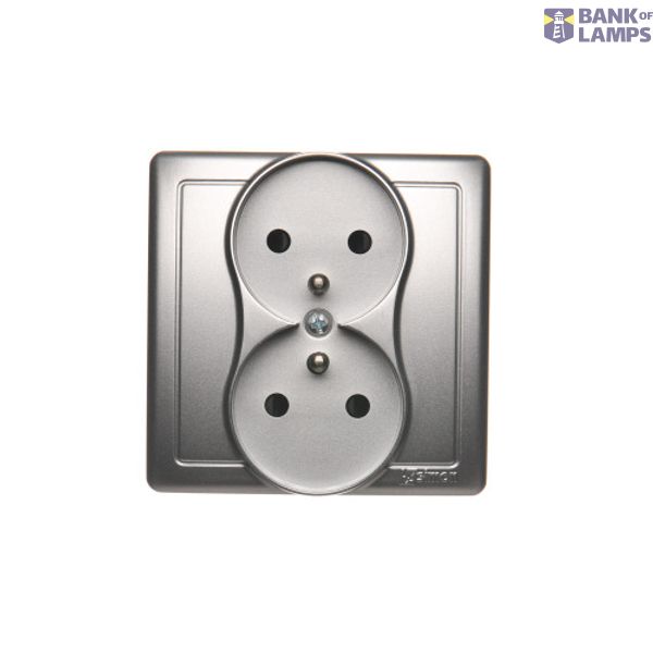 Double socket with earthing and shutters, Silver matt, metalic, 16A image 1