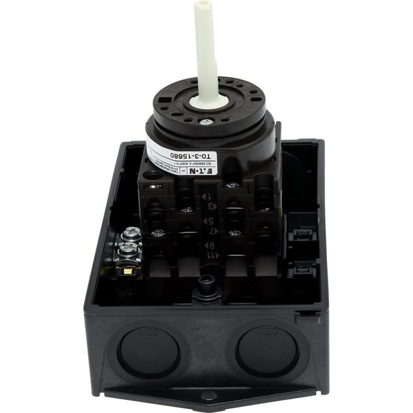 T0-3-15680/I1/SVB-SW Main switch, T0, 20 A, surface mounting, 3 contact unit(s), 3 pole + N, 1 N/O, 1 N/C, STOP function, With black rotary handle and locking ring, Lockab image 37