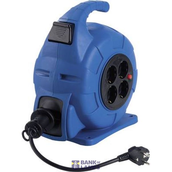 automatic cable reel blue 'ROTOMATIC' with 10 H05VV-F 3G1,5 with 4 sockets IP20 german version image 1