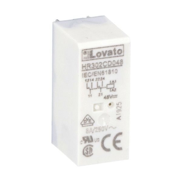 Miniature relay, 12VDC, 8A, 2C/O contact. Fitting on socket HR5XS2... image 1