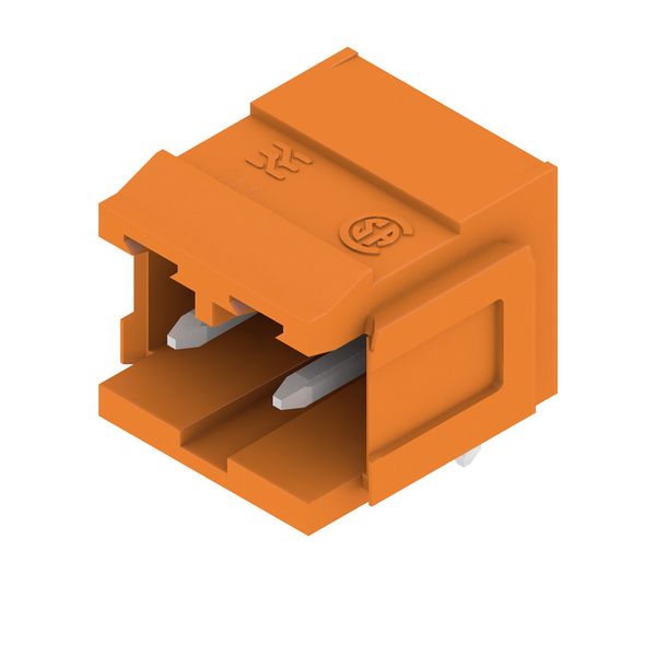 PCB plug-in connector, male header, Dovetails for fixing blocks, THT solder connection, 5.08 mm, Number of poles: 2, 90°, Solder pin length (l): 3.2 mm, tinned, orange, Box image 4