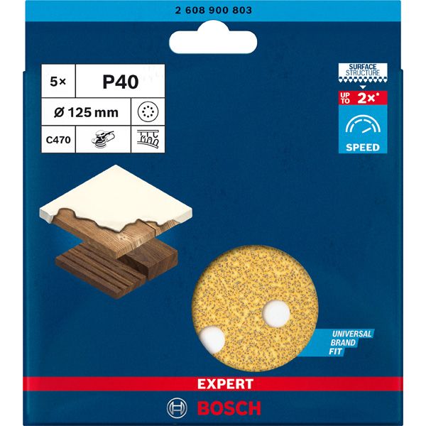 EXPERT C47 Sandpaper with 8 holes for Random Orbital Sanders 125 mm, G 4 5-pc image 2