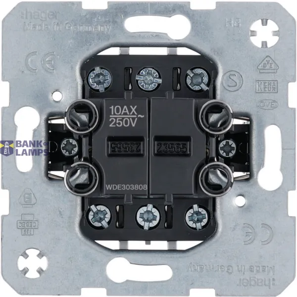 Double on/off/changeover switch with separate input terminals, 10A/250V, illuminated image 1