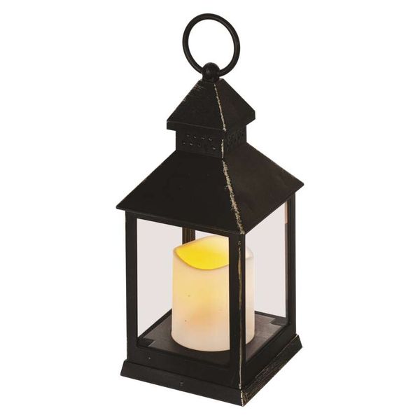 LED decoration – antique lantern, black, flashing, 3x AAA, indoor, vintage, timer image 1