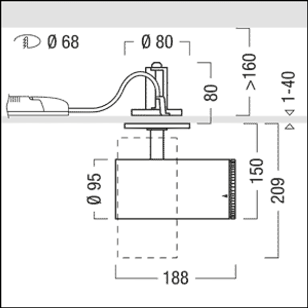 V2-SR M 1500-940 LDO SP-WFL BK BK - LED semi-recessed spotlight, tiltable image 3