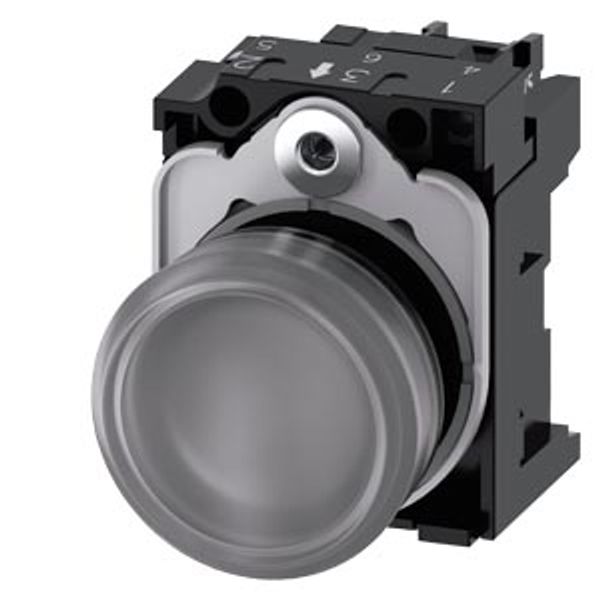 Indicator lights, 22 mm, round, plastic, clear, lens, smooth, with holder, LED module with integrated image 1