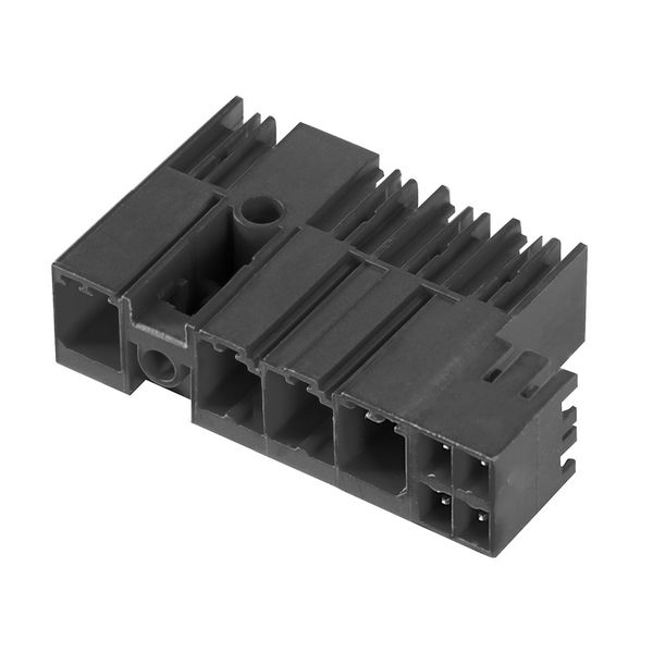 PCB plug-in connector, male header, closed side, Middle screw flange, THT solder connection, 7.62 mm, Number of poles: 3, 90°, Solder pin length (l): 3.5 mm, tinned, black, Box image 3