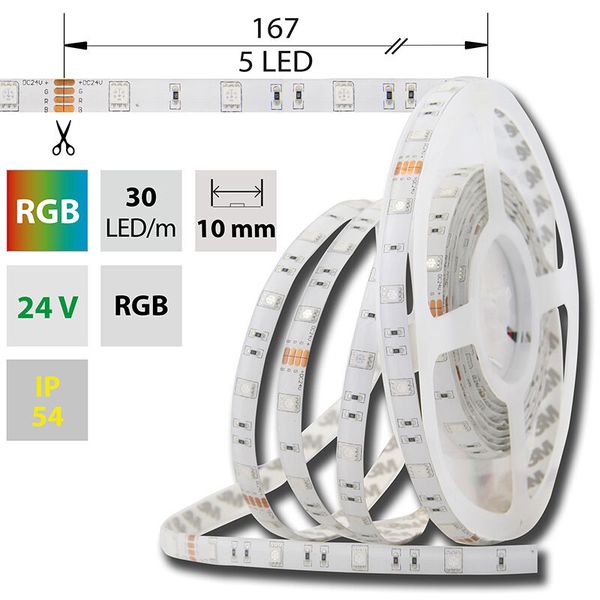 LED strip SMD5050 RGB, 30LED/m, 8,5W/m, DC24V, 248lm/m, IP54, 10mm, 5m image 1