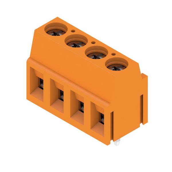 Printed circuit board terminals, 5.00 mm, Number of poles: 4, 90°, Solder pin length (l): 3.5 mm, tinned, orange, Clamping yoke connection, Clamping range, max. : 2.5 mm², Box image 2