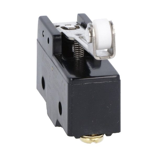 Plastic micro switch, K series, roller centre push lever. 48.5mm/1.91in long lever. Contacts 1NO/NC. Screw terminalsS image 1